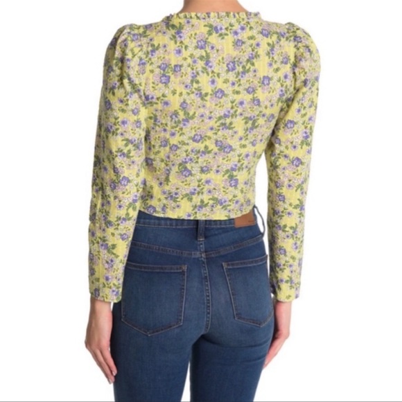 Topshop Floral Long Puff Sleeve Crop Top, Green - Size 2 - Picture 3 of 9